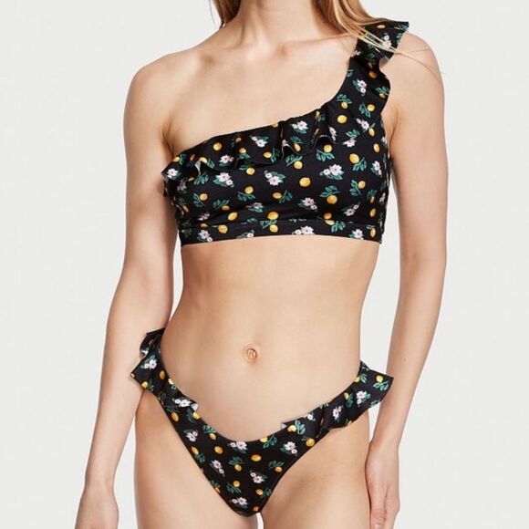 Victoria’s Secret Brazilian Cut Black‎ Lemon Two Piece Bikini Swimsuit Medium - Picture 1 of 14